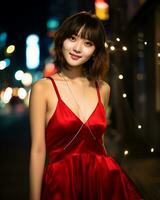 Beautiful asian girl wearing glamour silk dress AI Generative photo