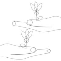 Continuous one line plant growth tree outline vector art drawing