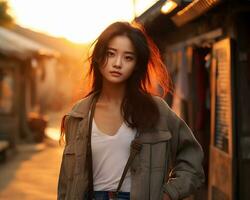 Beautiful asian girl showing the natural beauty AI Generative photo