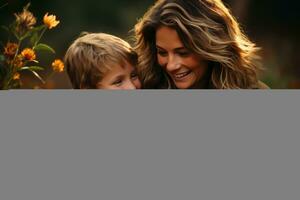 madre y pequeño hijo unión hora juntos. generativo ai foto