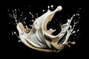 A dynamic image of a splash of milk forming a beautiful abstract pattern against a black background. Generative AI photo