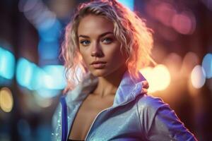 A confident young model wearing athleisure attire, showcasing an active lifestyle and the intersection of fashion and fitness. Generative Ai photo