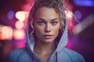 A confident young model wearing athleisure attire, showcasing an active lifestyle and the intersection of fashion and fitness. Generative Ai photo