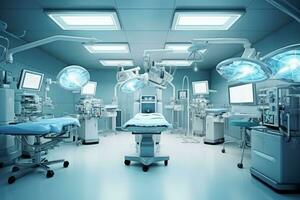 Well-equipped operating room with surgical instruments, monitors, and a sterile environment, conveying a sense of professionalism and expertise. Generative AI photo