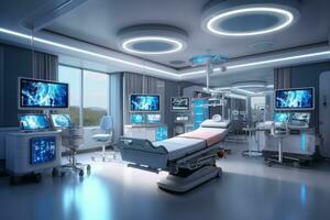 Image showcasing a well-organized and technologically advanced intensive care unit ICU with specialized equipment, emphasizing the importance of critical care and patient monitoring. Generative AI photo