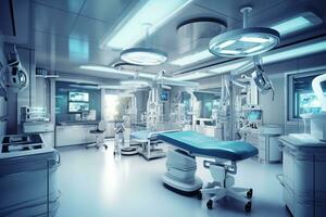 Well-equipped operating room with surgical instruments, monitors, and a sterile environment, conveying a sense of professionalism and expertise. Generative AI photo