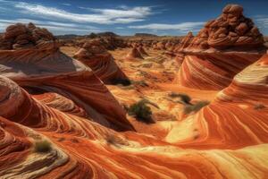 un dramático Disparo de el sur coyote Buttes rock formaciones en el nacional parque, con su sorprendentes colores y texturas generativo ai foto