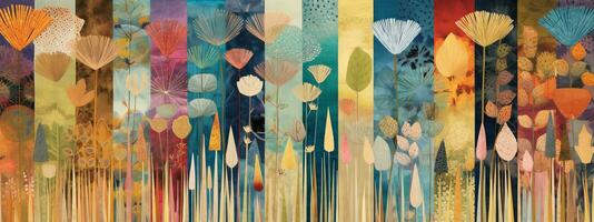 A banner featuring a collection of dried flowers arranged in a geometric, modern pattern, with bright, vibrant colors that add energy and excitement. Generative AI photo