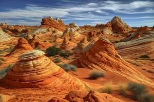 un dramático Disparo de el sur coyote Buttes rock formaciones en el nacional parque, con su sorprendentes colores y texturas generativo ai foto