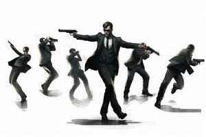 A composite illustration featuring a secret agent in multiple action poses, showcasing their versatility in combat, stealth, and intelligence gathering. Generative Ai photo