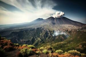 A dramatic shot of Mount Etna, the active volcano in Sicily, with its stunning landscape and unique beauty. Generative Ai photo