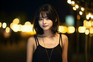 Beautiful asian girl on trandy casual outfit AI Generative photo