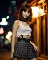 Beautiful asian girl on trandy casual outfit AI Generative photo