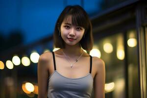 Beautiful asian girl on trandy casual outfit AI Generative photo