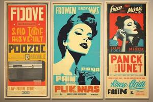A retro-inspired poster design with a vintage color palette, distressed textures, and typography reminiscent of classic movie posters or music album covers. Generative Ai photo