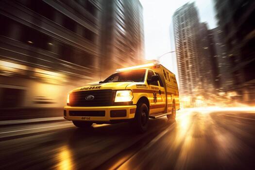 A shot of an ambulance rushing to an emergency scene, showcasing the importance and urgency of emergency services. Generative AI photo
