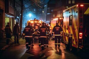 A shot of an ambulance crew arriving first at the scene of an emergency, showcasing the critical role of emergency response services in saving lives. Generative Ai photo