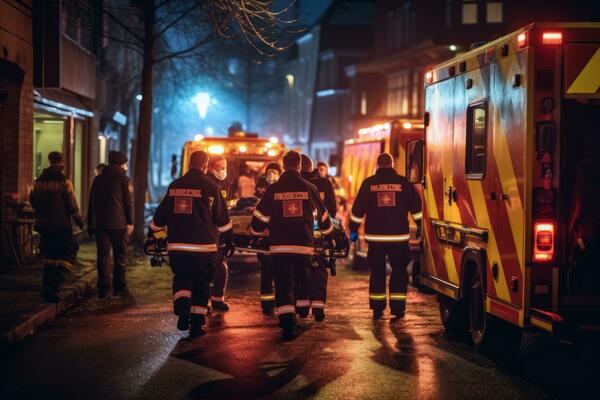 A shot of an ambulance crew arriving first at the scene of an emergency,  showcasing the critical role of emergency response services in saving  lives. Generative Ai 31548474 Stock Photo at Vecteezy