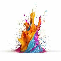 Colorful abstract liquid splash with paint drops on white background. Generative Ai photo