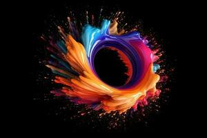 Colorful abstract liquid motion curved wave flow explosion on black background. Generative Ai photo