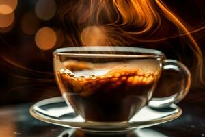 An abstract shot of an espresso shot being pulled, with the motion of the coffee and steam captured in a long exposure. Generative AI photo