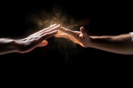 An image depicting hands reaching out towards a cross, symbolizing the concept of salvation and the power of faith. Generative AI photo