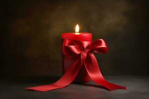 un imagen de un vela con un rojo cinta envuelto alrededor él, simbolizando remembranza y honrando esos quien tener perdido su vive a SIDA. generativo ai foto