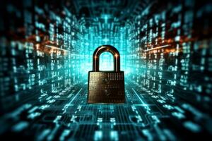 An image representing cybersecurity with elements like digital locks, shields, or binary codes, symbolizing the importance of protecting digital information and privacy. Generative AI photo