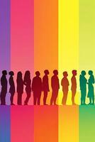 silueta grupo de adulto personas Transgénero hombres y mujer con arco iris colores. generativo ai foto