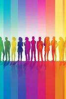 silueta grupo de adulto personas Transgénero hombres y mujer con arco iris colores. generativo ai foto