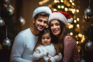 Portrait of beautiful happy family during Christmas festive season. Generative AI photo