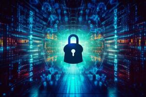 An image representing cybersecurity with elements like digital locks, symbolizing the importance of protecting digital information and privacy. Generative AI photo