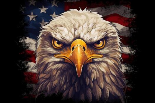 Eagle head with American flag pattern Independence day Veterans day 4th of July. Generative AI photo