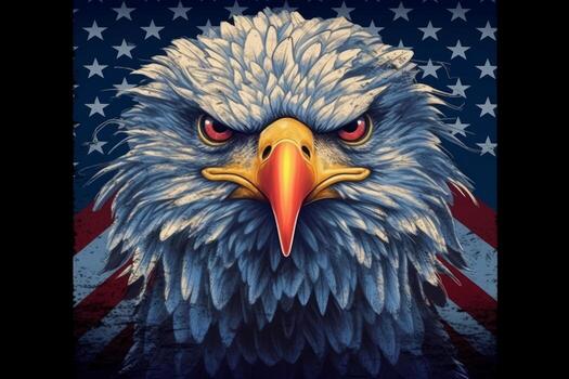 Eagle head with American flag pattern Independence day Veterans day 4th of July. Generative AI photo