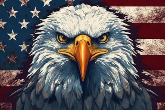 Eagle head with American flag pattern Independence day Veterans day 4th of July. Generative AI photo