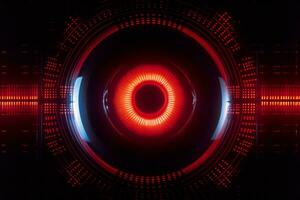 A close-up shot of a futuristic computer interface with a red glowing eye. Generative Ai photo