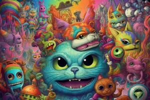 Highly detailed trippy cat, scary colors, psychedelic. Generative AI photo