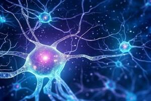 Glowing brain nerve cell. Specialized cell transmitting nerve impulses. System neuron of brain with synapses. Brain medicine biology. Generative AI photo