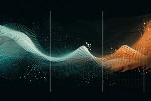 Patterns that suggest the idea of big data, movement and fast flowing bits and data transfer. concept of big data storage and cloud computing technology.Generative Ai photo