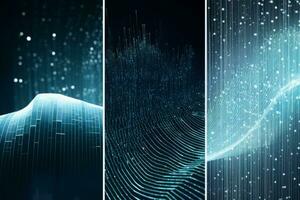 Patterns that suggest the idea of big data, movement and fast flowing bits and data transfer. concept of big data storage and cloud computing technology.Generative Ai photo