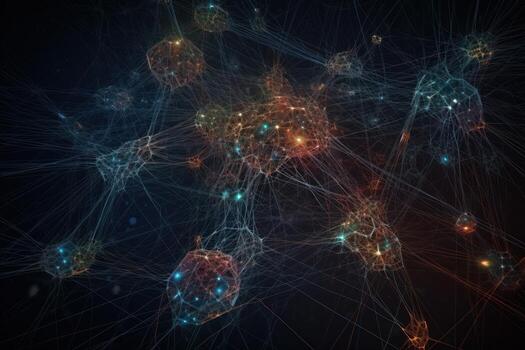 Superposition, orderly entanglement, digital connection and synapse concepts. Generative Ai photo