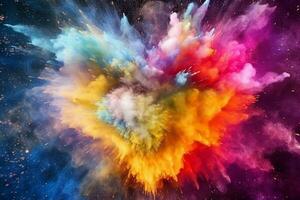 Abstract background with heart in rainbow colors, rainbow explosion powder. Generative AI photo