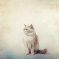 Cat in soft beige background banner with copy space. Generative AI photo