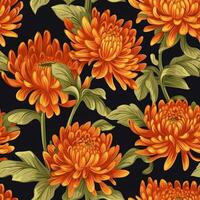Seamless fabric pattern of colorful bright chrysanthemum flower. Design for paper, cover, fabric, interior decor, textile and other users. Generative AI photo