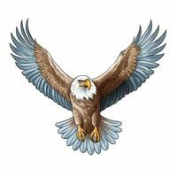 un vector ilustración de un majestuoso águila, altísimo mediante el cielo con sus alas untado amplio en blanco antecedentes. imprimible diseño para tatuaje, pared arte, carteles, camisetas, tazas, casos. generativo ai foto