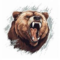 Close up of an vector illustration of a ferocious bear, with sharp claws and teeth, captured in mid-roar on white background. Printable design for tattoo, wall art, posters, t-shirts. Generative AI photo