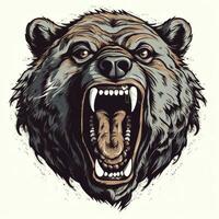 Close up of an vector illustration of a ferocious bear, with sharp claws and teeth, captured in mid-roar on white background. Generative AI photo