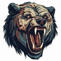 Close up of an vector illustration of a ferocious bear, with sharp claws and teeth, captured in mid-roar on white background. Printable design for tattoo, wall art, posters, t-shirts. Generative AI photo