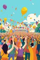 Ilustracion de un temática de orgullo al aire libre música festival, con personas baile, disfrutando En Vivo actuaciones, y celebrando diversidad. generativo ai foto