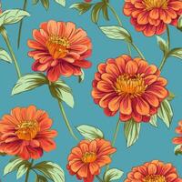Seamless fabric pattern of colorful bright zinnias flower. Design for paper, cover, fabric, interior decor, textile and other users. Generative AI photo